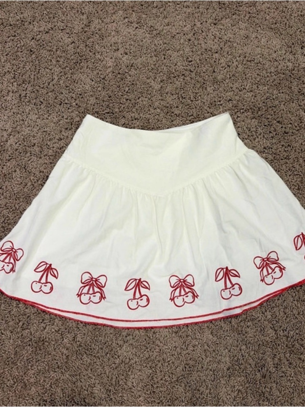 White Mini Skirt with Red Cherry Border